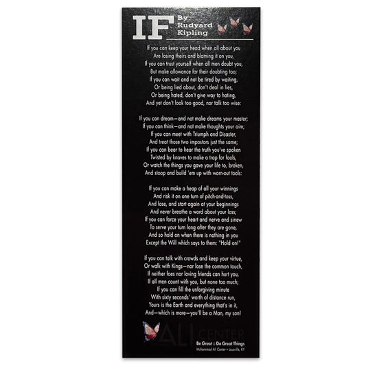 A rectangular bookmark with the "If" poem by Rudyard Kipling on it- a poem that Muhammad carried with him for inspiration.